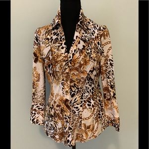ANIMAL PRINT BLOUSE WITH METALLIC TRIM